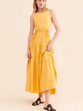 Anthropologie Moon River Yellow Tiered Maxi Dress